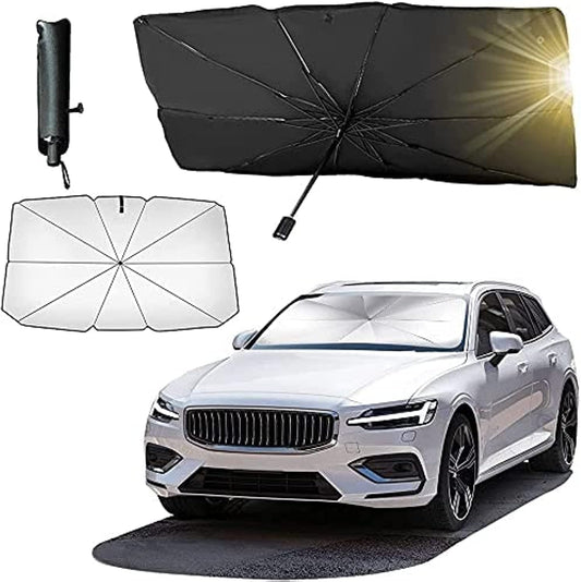 Car Sun Shade for Car Front Windshield, Car Umbrella Sun Shade Cover, Foldable UV Reflector And Heat, Sunshade for Cars, Fits Most Vans SUVS (57 x 31 In), Black