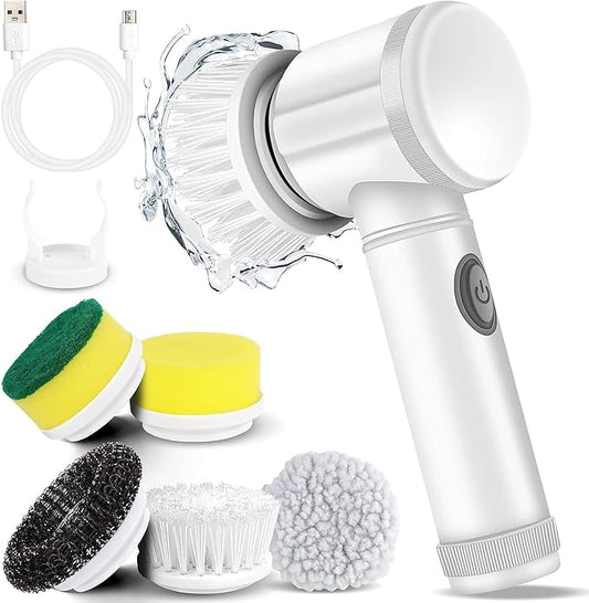 Cleaning Magic Electric Brush (5-in-1) Electric Spin Scrubber,Cordless-Handheld Bathroom Scrubber,Power Spin Cleaning Brush with 5 Rotating Brush Heads,Rechargeable Multi-Purpose Scrubber for Tiles/Floor/Bathtub/Kitchen/Sink